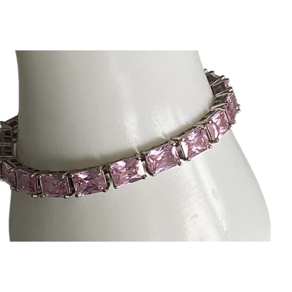 Ross-Simons 925 Sterling Silver Pink Cubic Zirconia Tennis Bracelet. Prong 7" - Picture 5 of 11